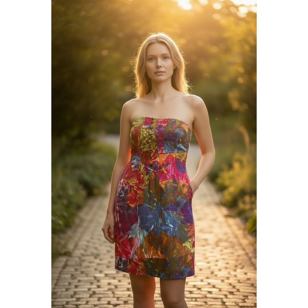 Moulinette Soeurs by Anthropologie Watercolor Strapless Mini Dress Size 0